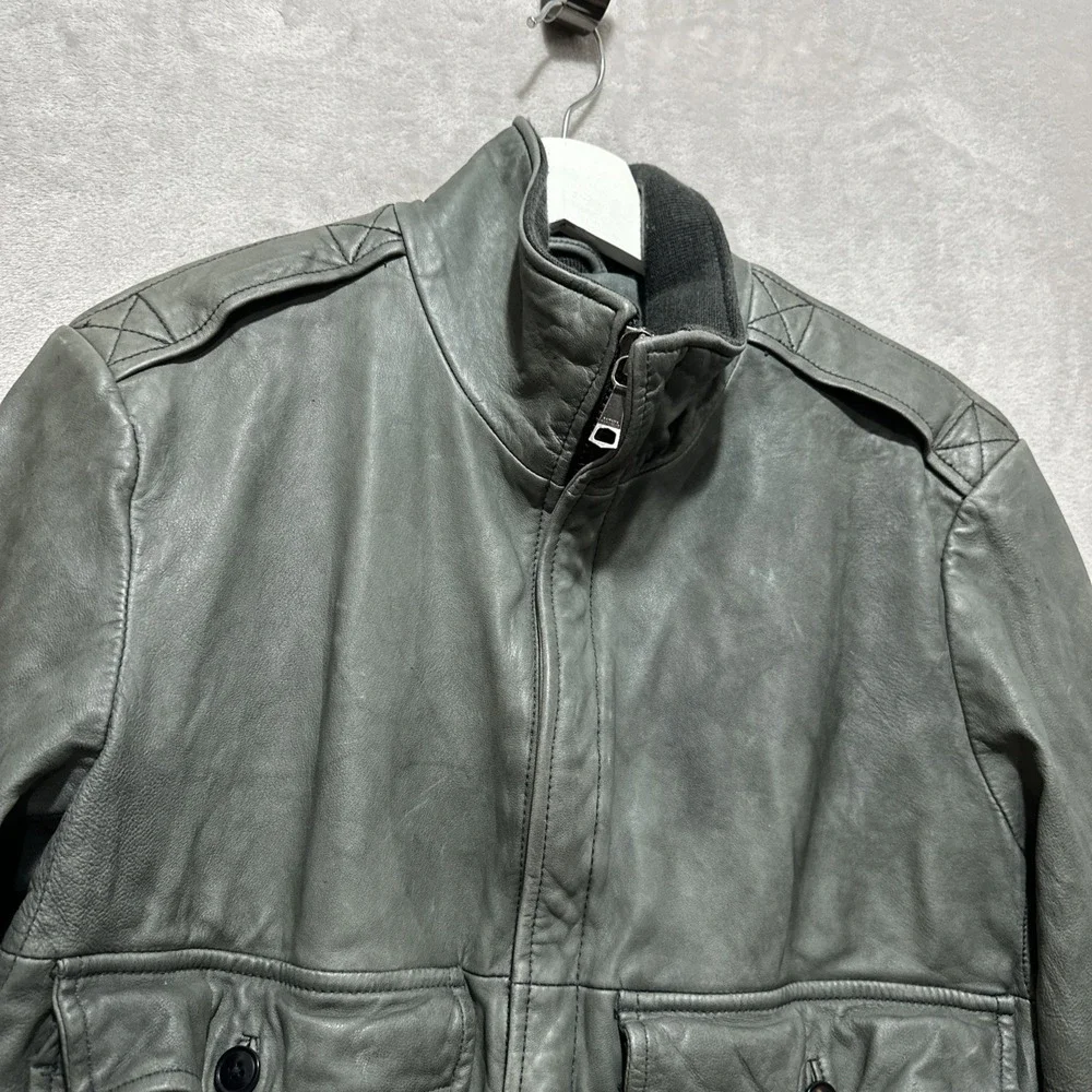 Vintage‎ 90s BANANA REPUBLIC Grey Leather Jacket Men's Size M Bomber Aviator